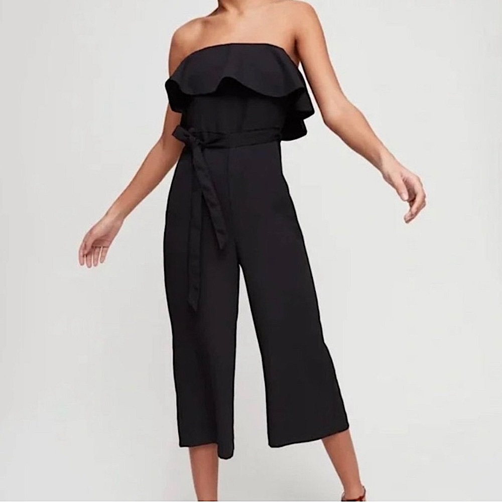Aritzia Babaton Strapless Wide Leg Jumpsuit Black Romper Women SZ 8